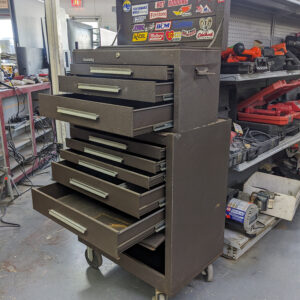 KENNEDY Rolling Tool Cabinet: Matte Brown 27x18x35 - six drawer bottom and 26x12x15 - three drawer top