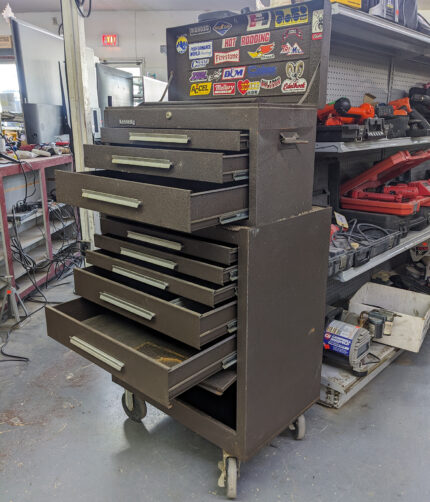 KENNEDY Rolling Tool Cabinet: Matte Brown 27x18x35 - six drawer bottom and 26x12x15 - three drawer top